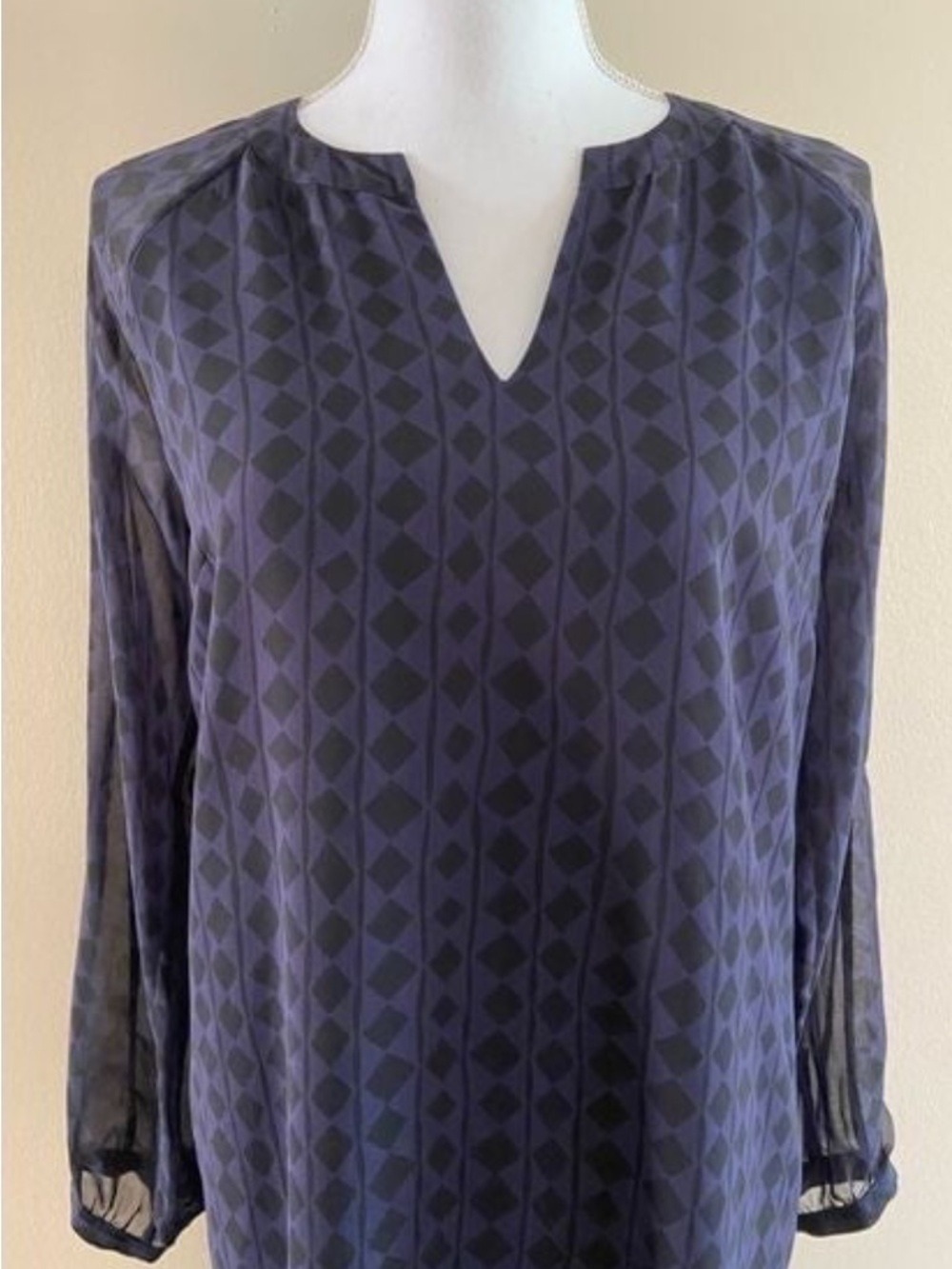 CAbi Navy Geometric V-Neck Long Sleeve Dress - Picture 4 of 7
